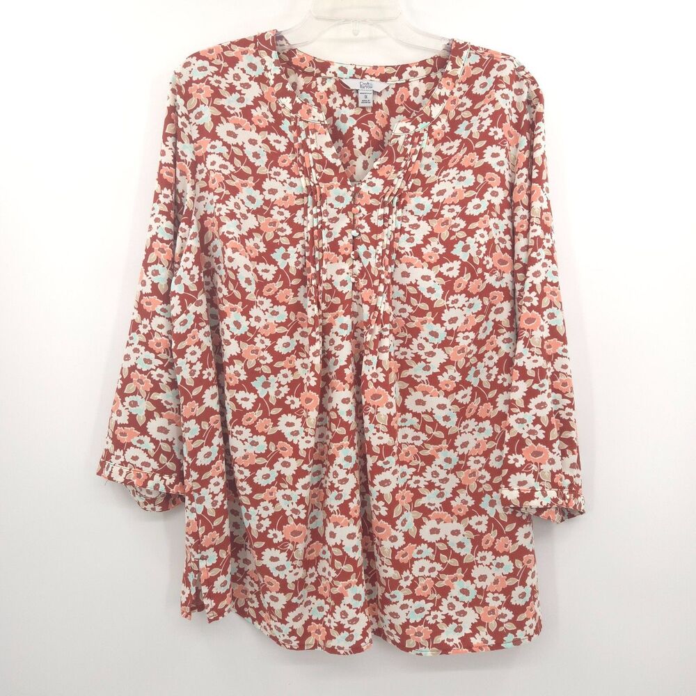 Croft & Barrow floral popover‎ tunic top Plus Size 1X button placket 3/4 sleeves